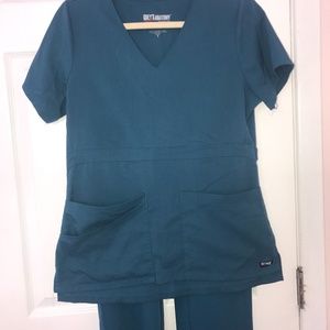 Greys Anatomy Scrubs Dark Teal Green; Top: Size Small, Bottoms Size XS